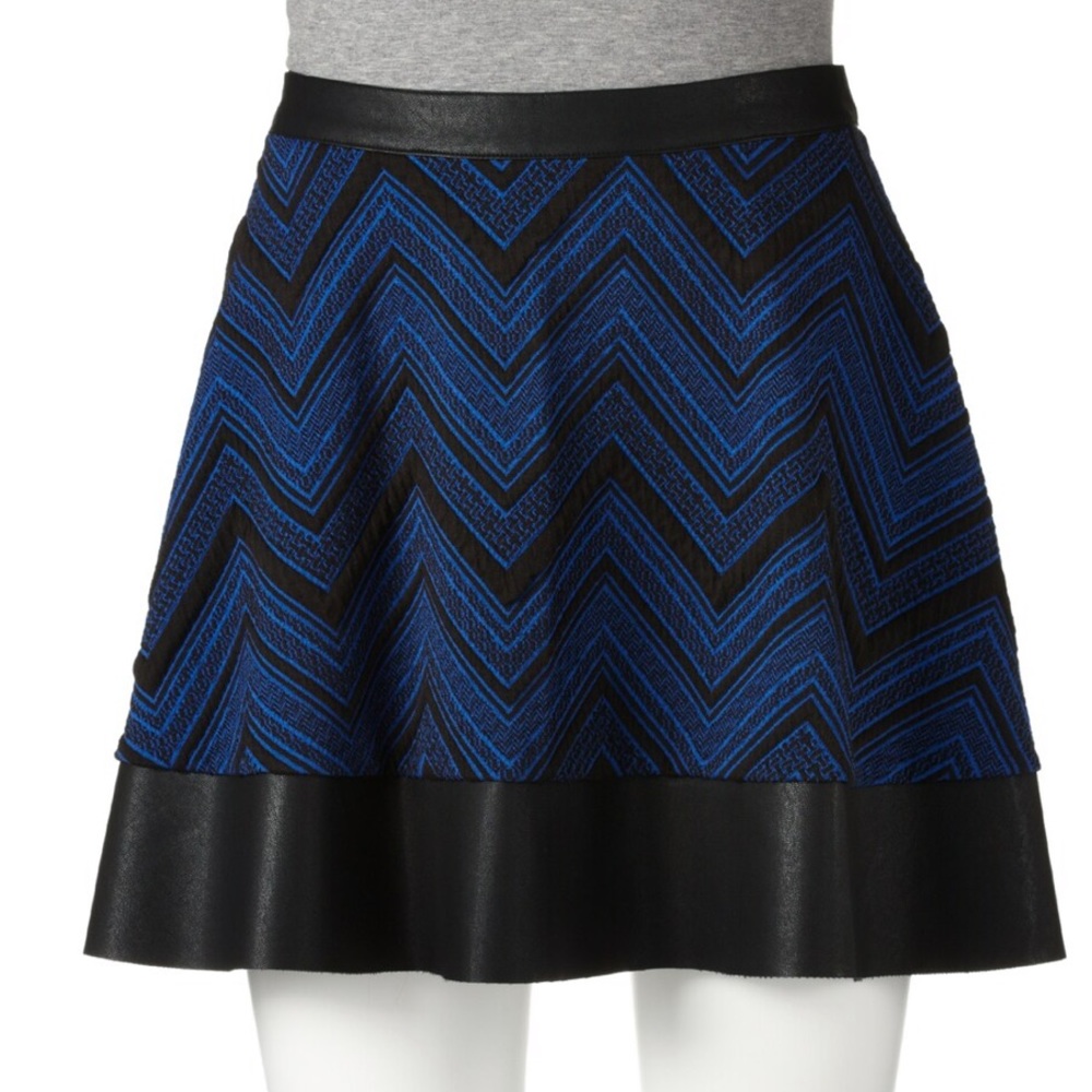 Blue & Black Chevron Fabric w Faux Leather Hemline